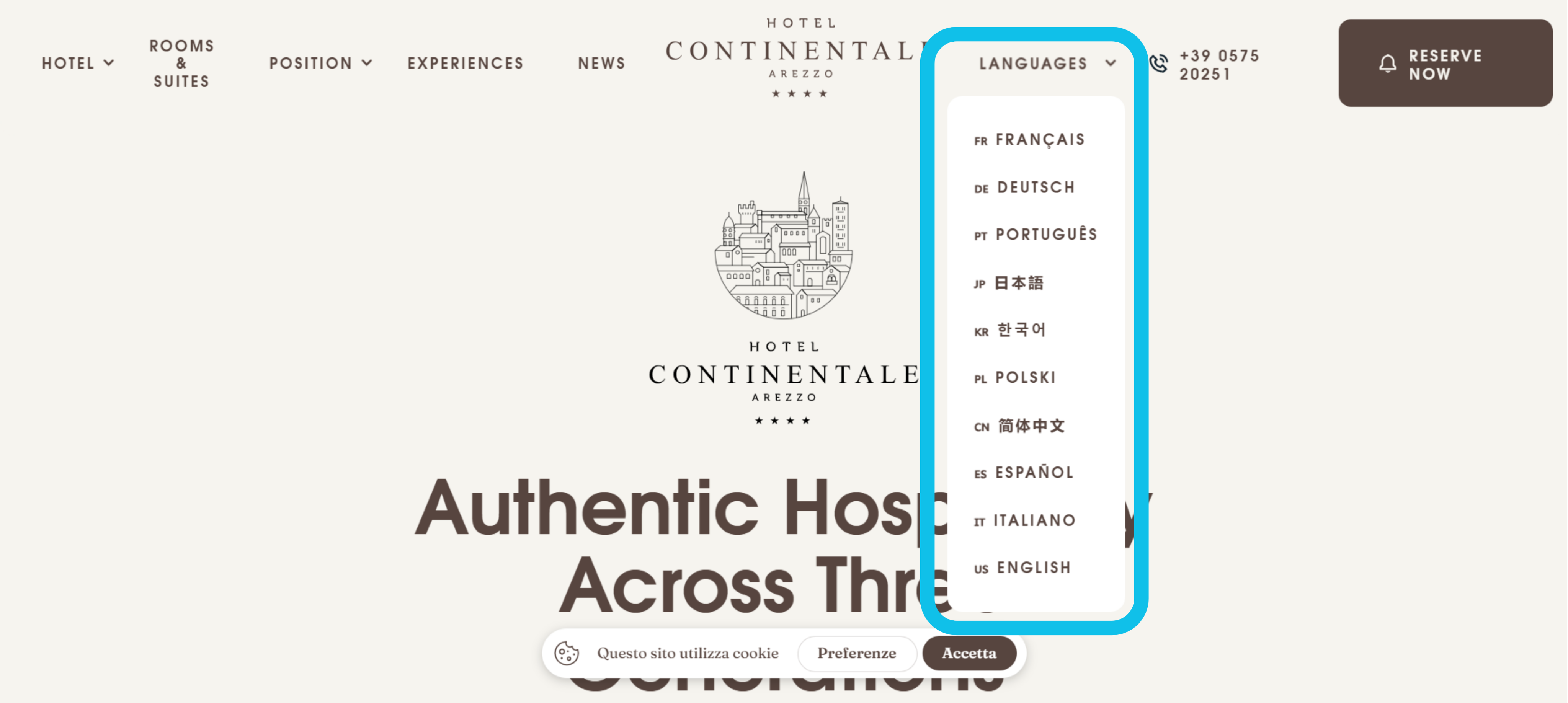 Site multilingue de l’hôtel Continentale